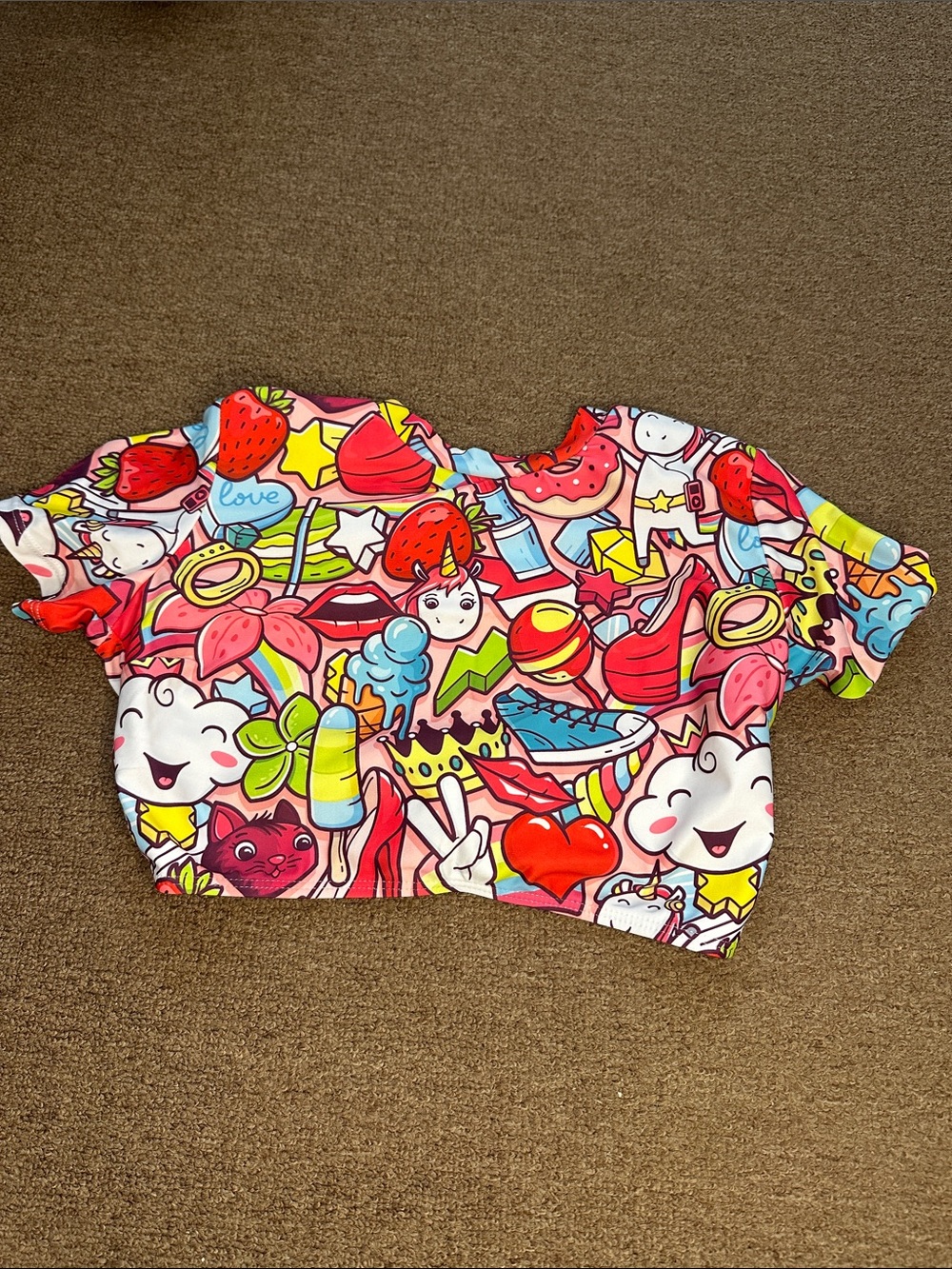 Colorful Pop Art Crop swim Top with Cartoon Print size m pre-owned